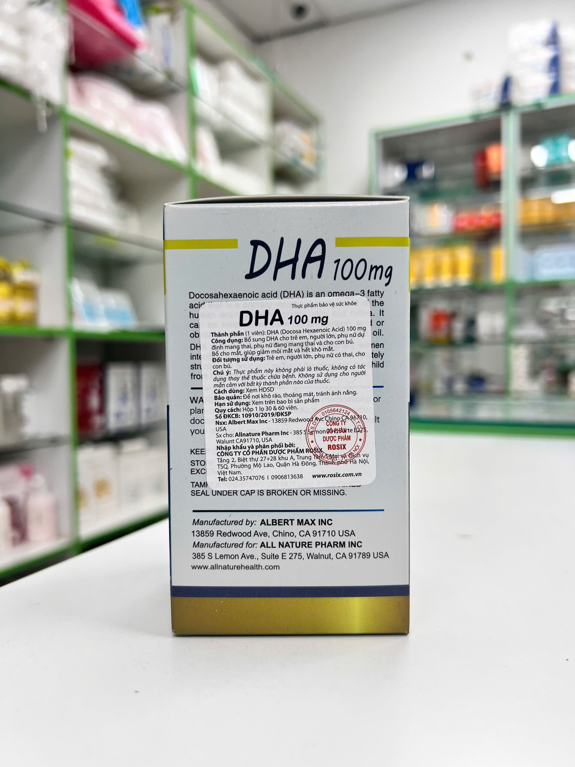 DHA 100mg — nhãn thành phần và hàm lượng DHA trên bao bì